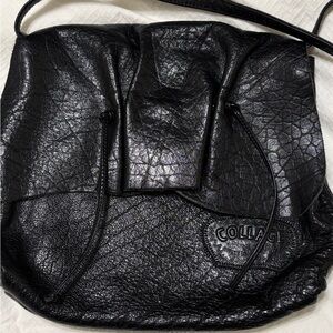Vintage Collage by Carlos Falchi black leather shoulder satchel bag purse